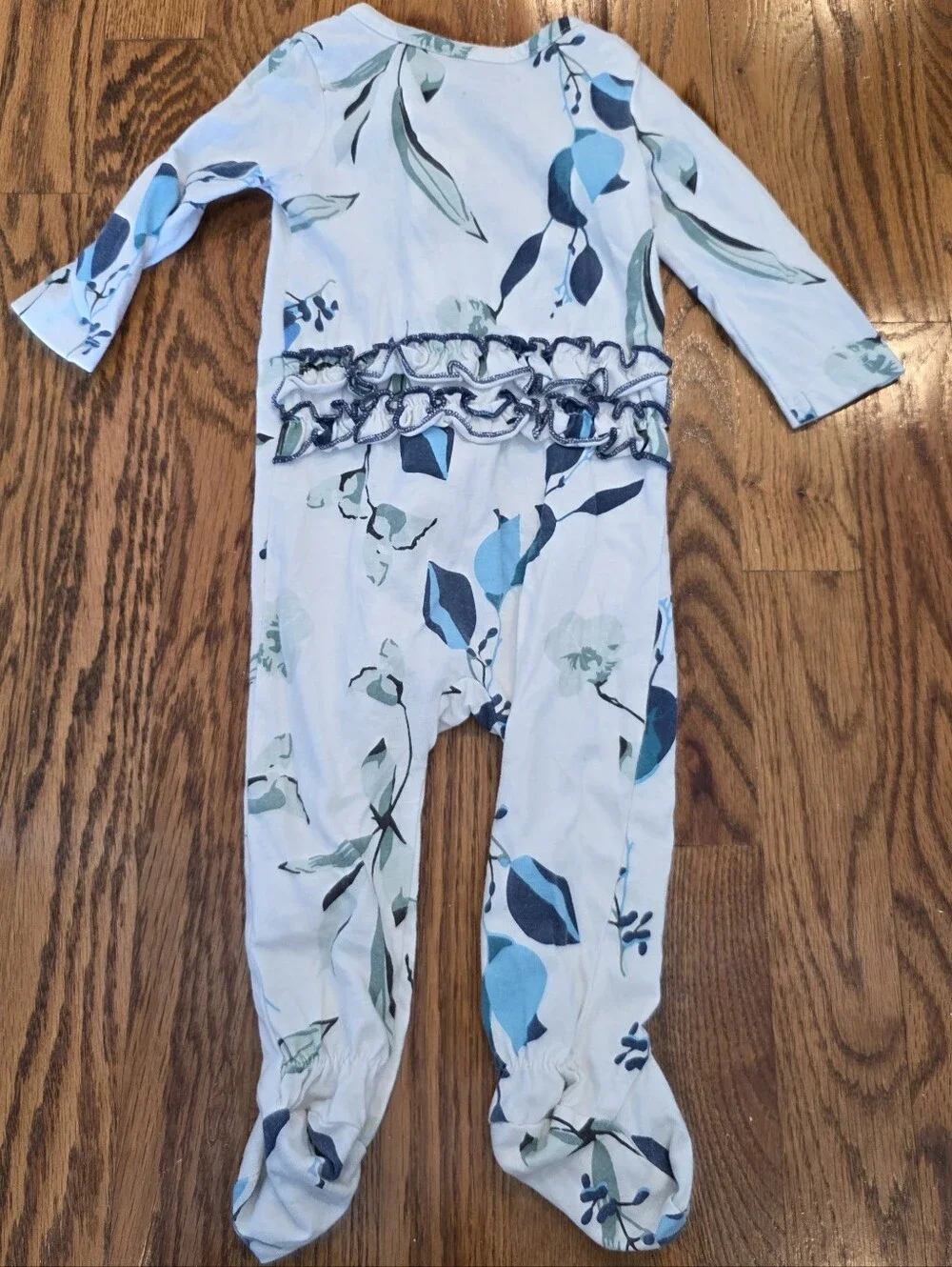 Jessica Simpson Light Blue Floral Ruffle Footed One-Piece
